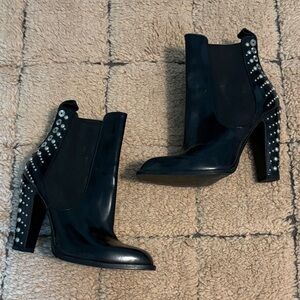 Alexander McQueen Black Heeled Boots with Silver Studs